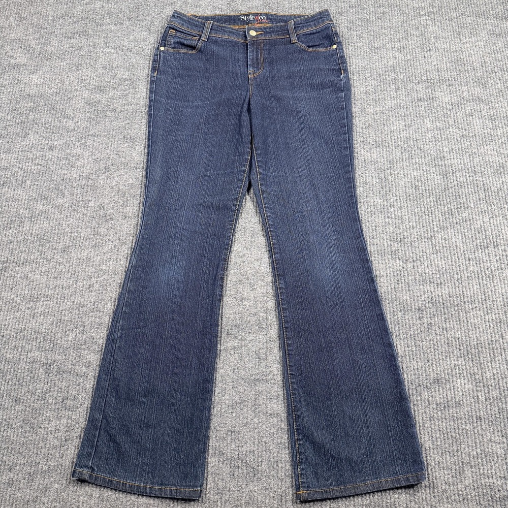 Style&co. Bootcut Jeans Womens 6 Blue Dark Wash Mid Rise Stretch Embroidered
